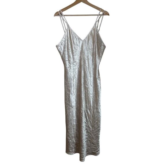 Other Dresses & Skirts - Vintage Crinkle Satin Spaghetti Strap Slip Midi Dress 90s Y2K Plus Size 1X
